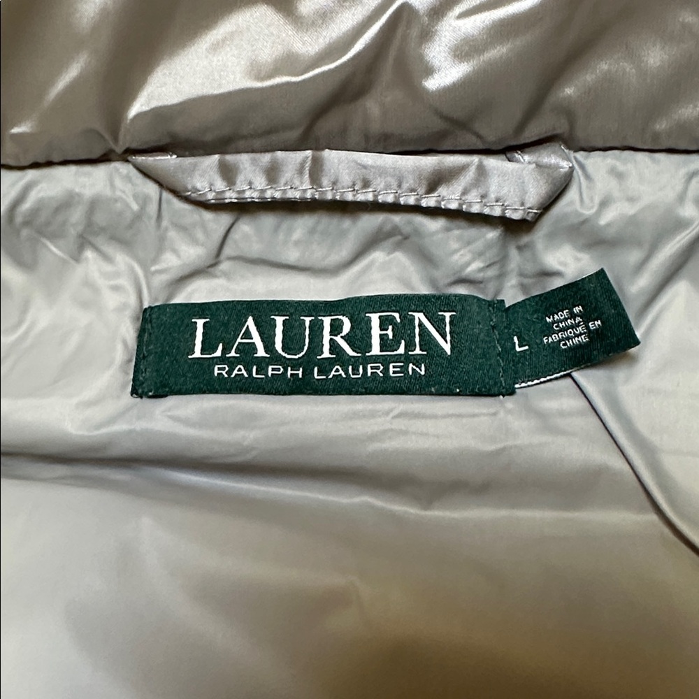 Lauren Ralph Lauren Vest Womens Silver Gray 90% Down Asymmetrical Snap Puffer - Picture 2 of 10